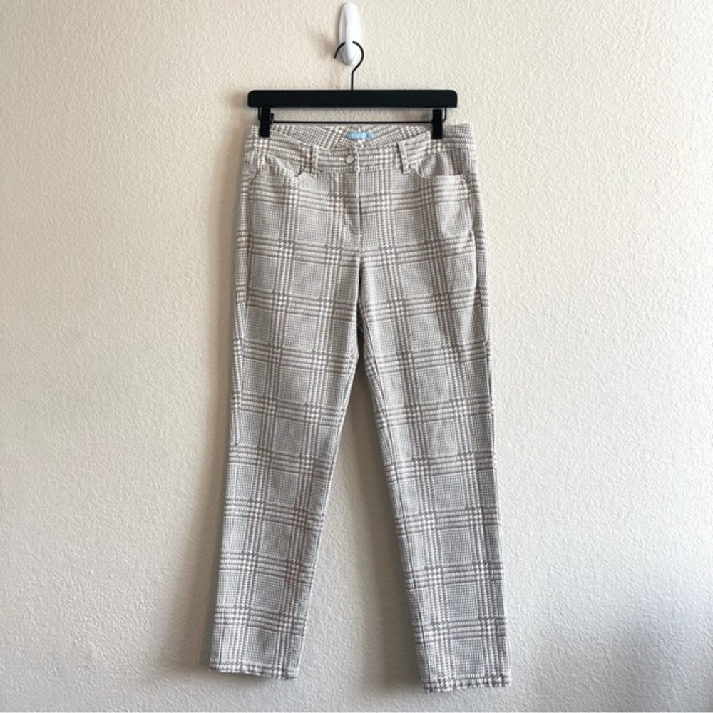 J McLaughlin Houndstooth Brown Cream Skinny Pants with Stretch Women’s Size 6
